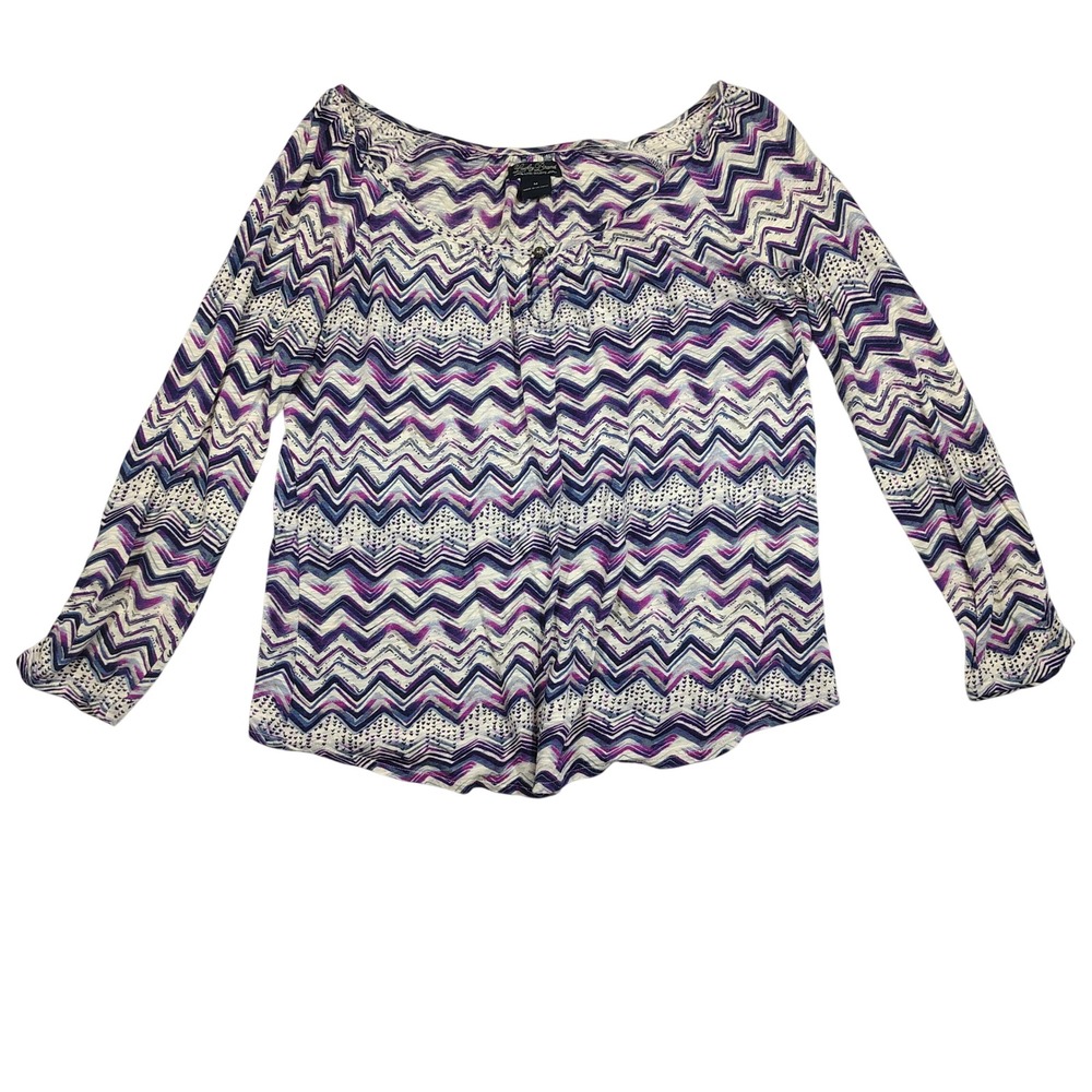 Lucky Brand Blouse Womens Mā Purple Chevron Zigzag Cotton Modal 7W61170
